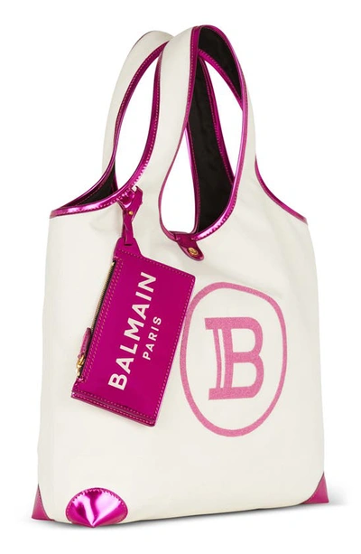 Balmain B Army Large Grocery Canvas Tote Bag In Gox White/fuschia