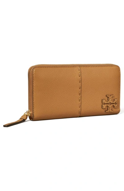 Shop Tory Burch Mcgraw Continental Leather Zip Wallet In Tiramisu