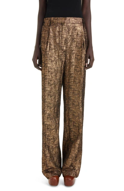 Shop Dries Van Noten Porter Metallic Tweed Wide Leg Pants In Gold 954