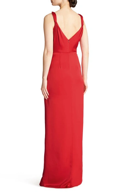 Shop Halston Yvette Side Ruched Satin Gown In Crimson