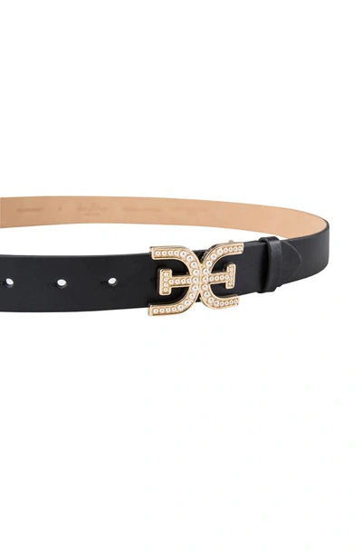 Shop Sam Edelman Imitation Pearl Logo Plaque Belt In Black