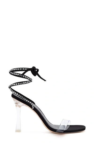 Shop Larroude Gloria Ankle Tie Sandal In Black/black