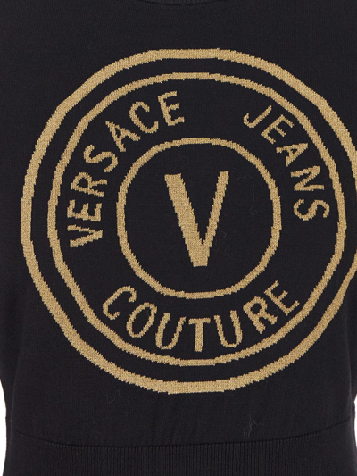 Shop Versace Jeans Couture Lurex Intarsia Logo Sweater In Black
