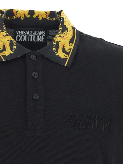 Shop Versace Jeans Couture Couture Print Collar Polo Shirt In Black