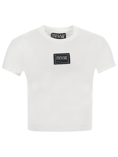 Shop Versace Jeans Couture Label Patch Cropped T-shirt In White