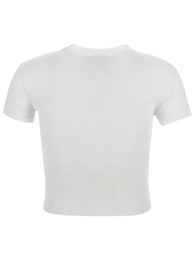 Shop Versace Jeans Couture Label Patch Cropped T-shirt In White