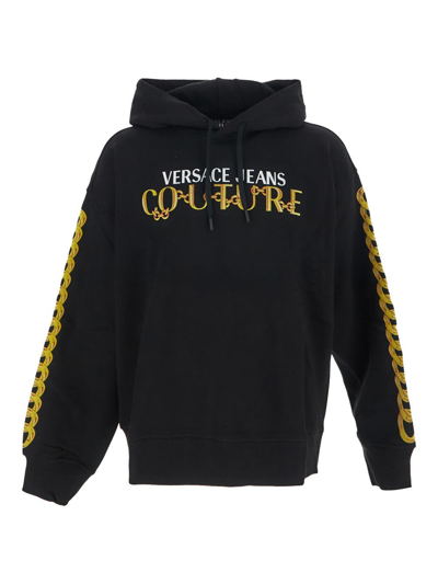 Shop Versace Jeans Couture Logo Chain Print Sweatshirt In Black