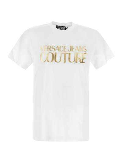 Shop Versace Jeans Couture Metallised Logo Print T-shirt In White
