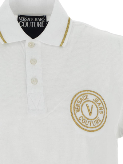 Shop Versace Jeans Couture Shiny Logo Embroidery Polo Shirt In White