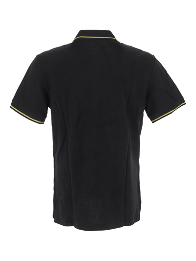 Shop Versace Jeans Couture Shiny Logo Embroidery Polo Shirt In Black