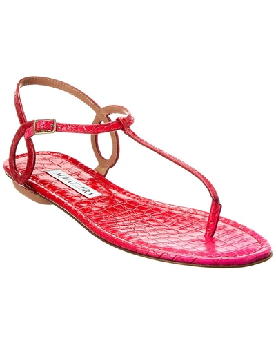 Shop Aquazzura Almost Bare Croc-embossed Leather Sandal In Red
