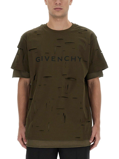 Shop Givenchy Distressed Oversized T-shirt In Militare