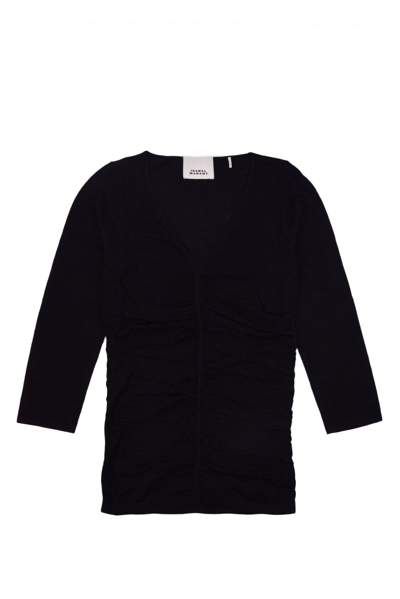 Shop Isabel Marant Gathered-detailed Long-sleeved Crewneck Top