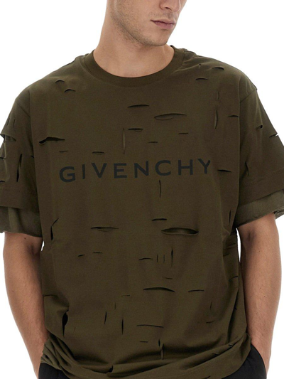 Shop Givenchy Distressed Oversized T-shirt In Militare