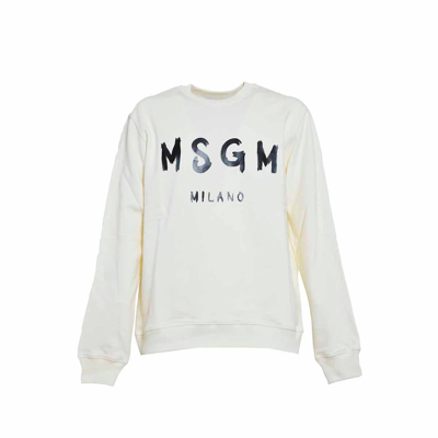 Shop Msgm Logo Printed Crewneck Sweatshirt In Crema