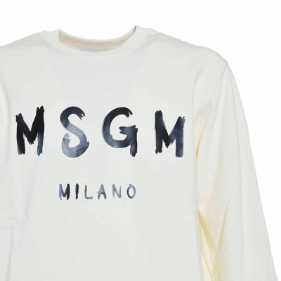 Shop Msgm Logo Printed Crewneck Sweatshirt In Crema