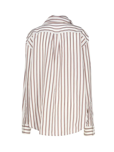 Shop Bottega Veneta Striped Shirt In Wht/brwn/chstnt