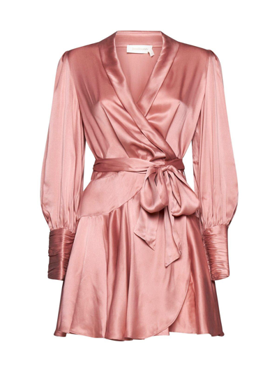 Shop Zimmermann Belted Wrap Long-sleeved Dress In Rosa