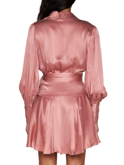 Shop Zimmermann Belted Wrap Long-sleeved Dress In Rosa