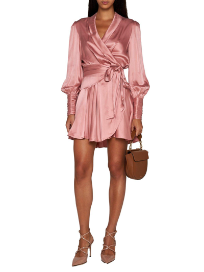 Shop Zimmermann Belted Wrap Long-sleeved Dress In Rosa