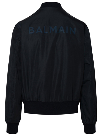 Shop Balmain Logo Patch Zip-up Jacket In Navy