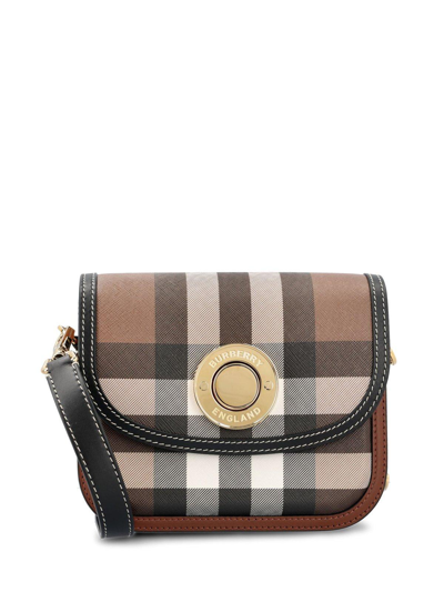 Shop Burberry Checked Small Crossbody Bag In Marrone