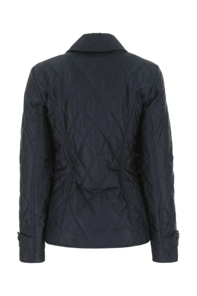 Shop Burberry Woman Navy Blue Polyester Jacket