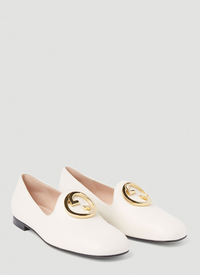 Shop Gucci Women Logo Plaque Loafers In White