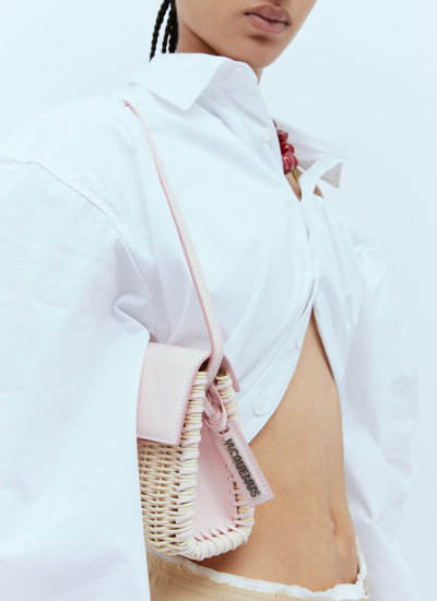 Shop Jacquemus Women Le Bambino Long Osier Shoulder Bag In Pink