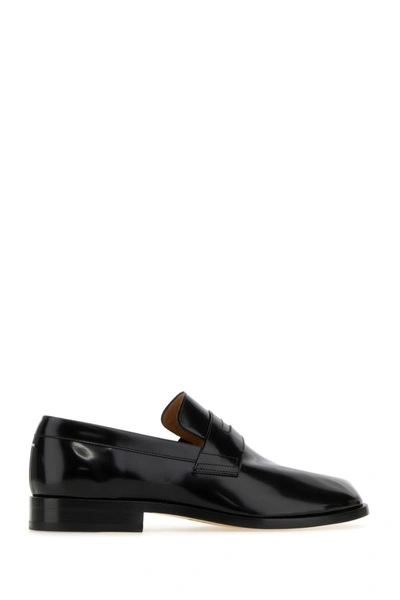 Shop Maison Margiela Man Black Leather Tabi Loafers