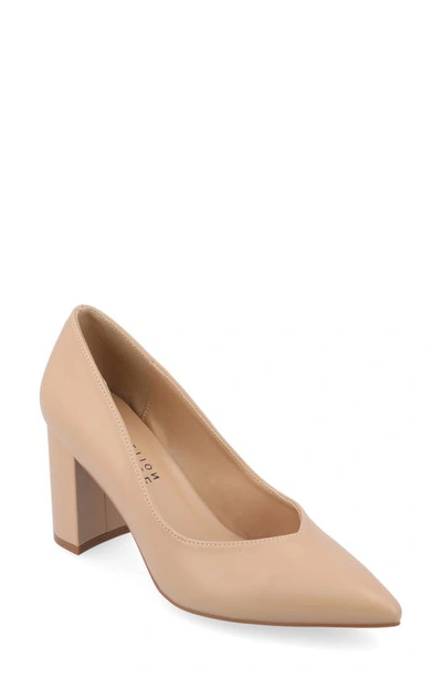 Shop Journee Collection Simonne Supernatural Shades Tru Comfort Foam Block Heel Pointed Toe Pump In Almond