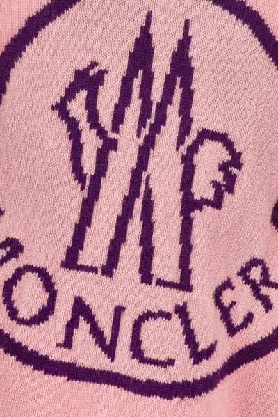 Shop Moncler Logo Intarsia Knitted Dress In Pink
