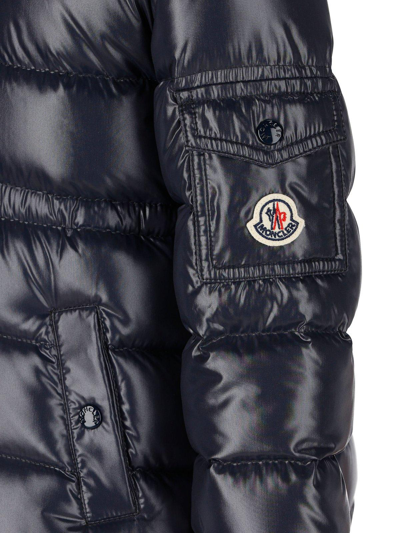 Shop Moncler Logo-patch Hooded Padded Jacket In (blu)