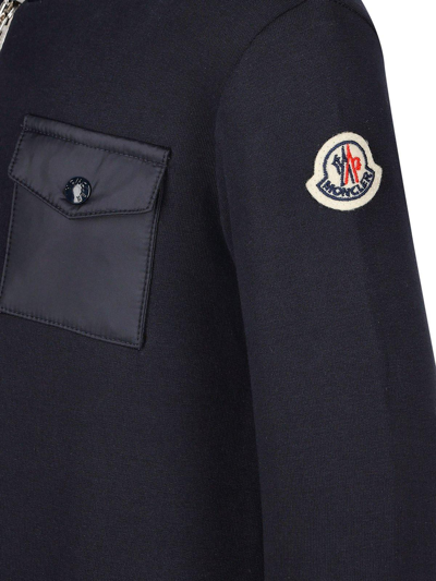 Shop Moncler Logo Patch Long-sleeved Romper In (blu)