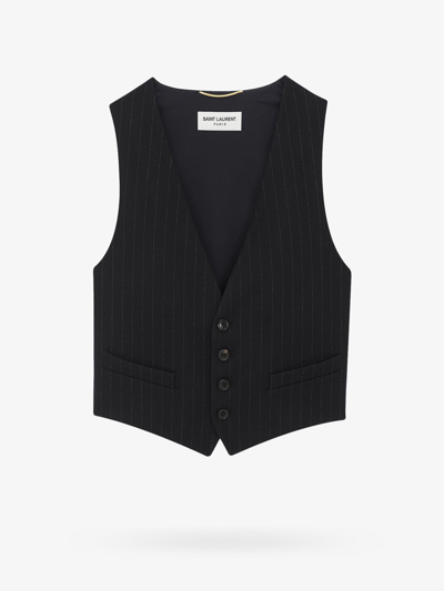 Shop Saint Laurent Woman Vest Woman Black Blazers E Vests