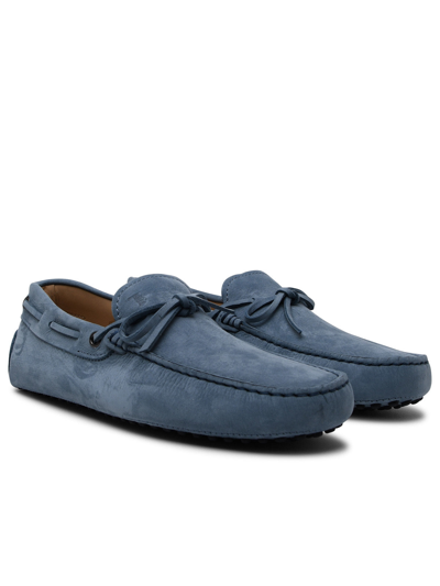 Shop Tod's Man Light Blue Nabuk Gommini Loafers