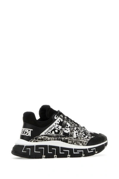 Shop Versace Man Two-tone Leather And Fabric Trigreca Sneakers In Multicolor