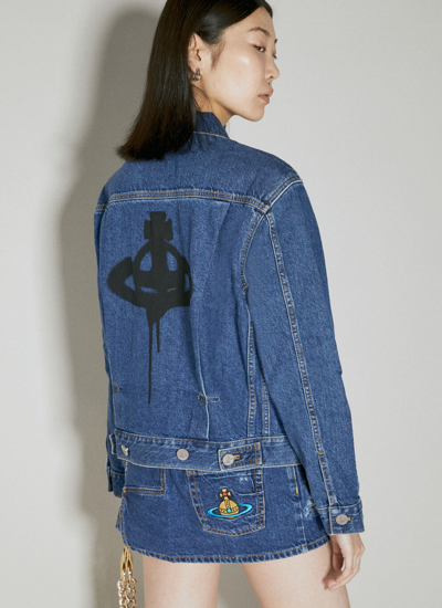 Shop Vivienne Westwood Women Spray Orb Marlene Denim Jacket In Blue