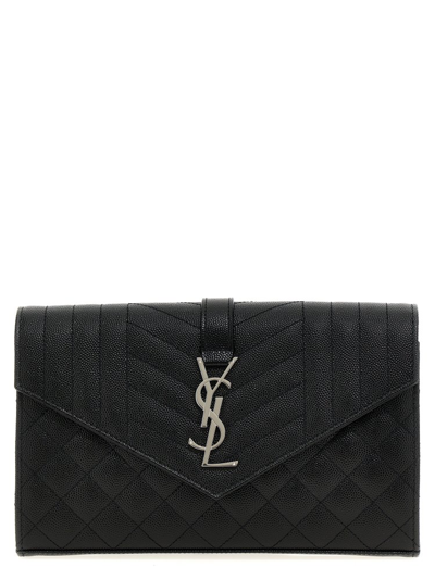 Shop Saint Laurent Envelope Chain Wallet In Black