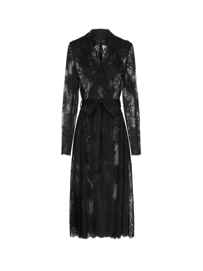 Shop Dolce & Gabbana Chantilly Belted Lace Coat In Black