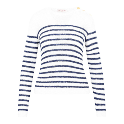 Shop Valentino Boatneck Striped Sweater In Multi