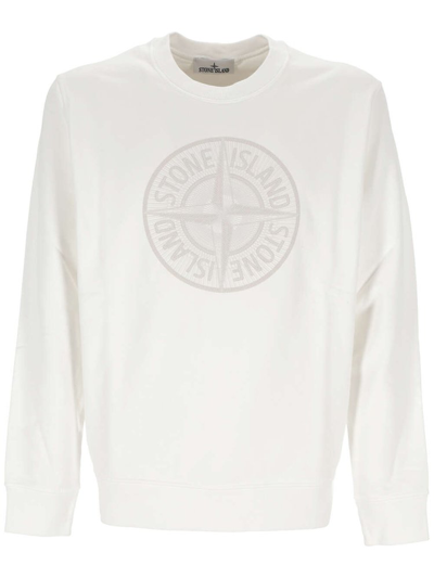 Shop Stone Island Logo Embroidered Crewneck Sweatshirt In White