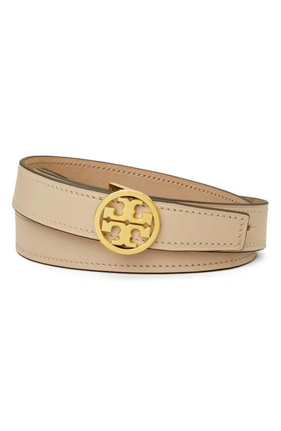 Shop Tory Burch Miller Reversible Leather Belt In New Cream / Gold