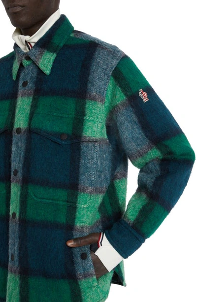 Shop Moncler Grenoble Waier Plaid Snap-up Shirt Jacket In Green Blue