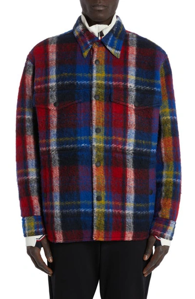 Shop Moncler Waier Plaid Snap-up Shirt Jacket In Red Blue