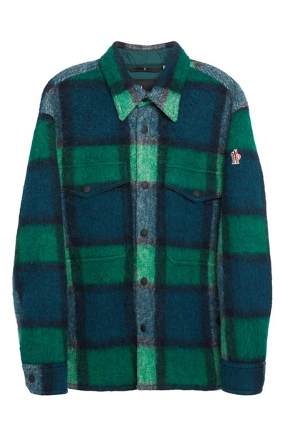 Shop Moncler Waier Plaid Snap-up Shirt Jacket In Green Blue