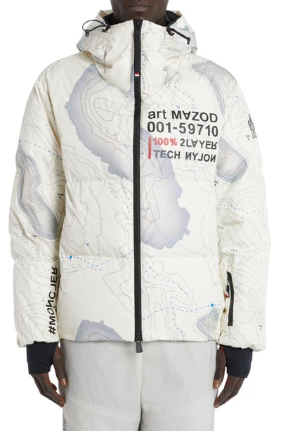 Shop Moncler Mazod Topographic Print Down Puffer Jacket In White Map Print