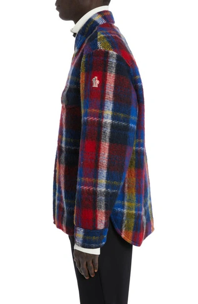 Shop Moncler Waier Plaid Snap-up Shirt Jacket In Red Blue