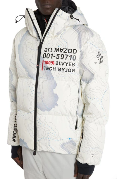 Shop Moncler Mazod Topographic Print Down Puffer Jacket In White Map Print