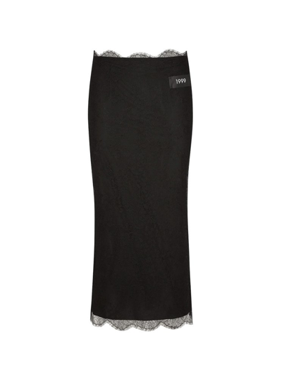 Shop Dolce & Gabbana Chantilly Laced Midi Skirt In Black